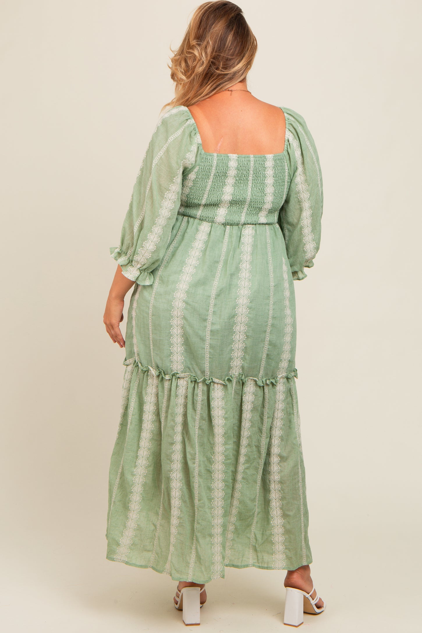 Green Embroidered Detail Smocked Top Plus Maternity Maxi Dress