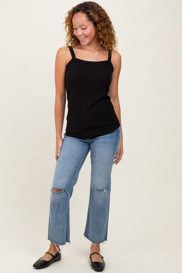 Black Ribbed Sleeveless Tank Top