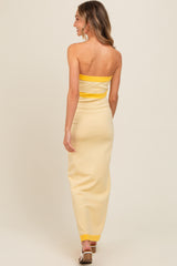 Yellow Strapless Contrast Trim Maxi Dress