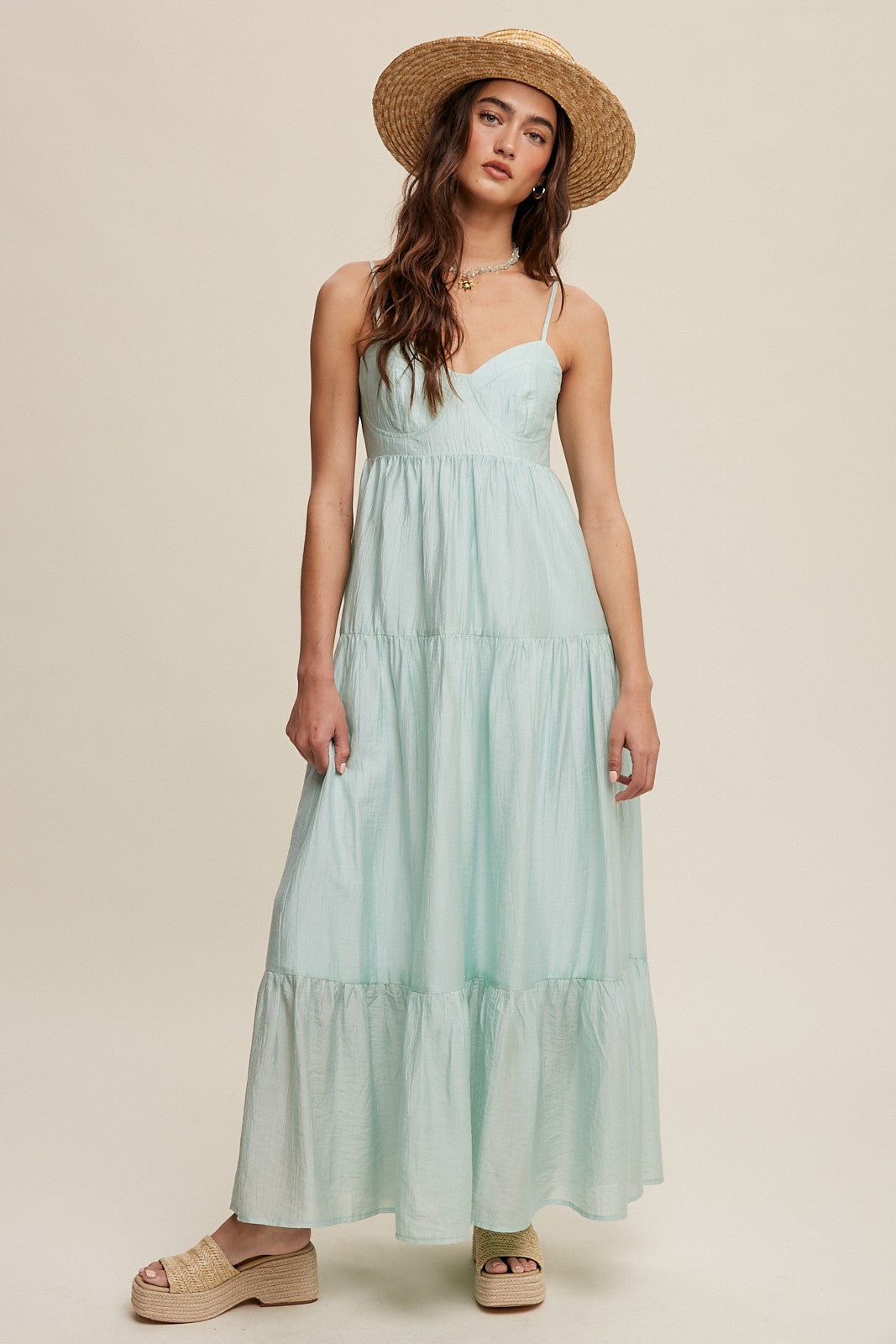 Mint Green Sleeveless Tiered Maxi Dress