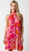 Fucshia Tropical Print Back Tie Cutout Dress