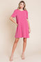 Fuchsia Washed Ribbed Puff Sleeve Dress