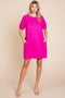 Fuchsia Textured Stripe Knit Short Puff Sleeve Dress