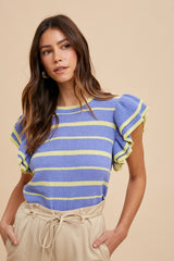 Periwinkle Striped Ruffle Sleeve Maternity Sweater Top