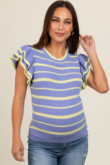 Periwinkle Striped Ruffle Sleeve Maternity Sweater Top