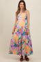 Royal Blue Multi-Color Floral Tiered Cutout Back Maternity Dress