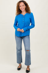 Blue Long Sleeve Exposed Seam Top
