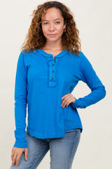 Blue Long Sleeve Exposed Seam Top
