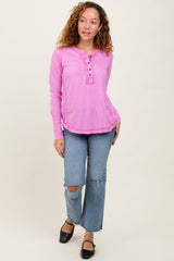 Pink Long Sleeve Exposed Seam Top
