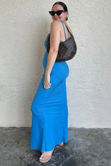 Aqua Ribbed Fitted Maternity Maxi Dress
