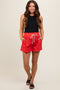 Red Drawstring Fringe Hem Maternity Shorts