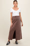 Brown Terry Drawstring Maternity Midi Skirt