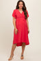 Coral Flutter Sleeve Waist Tie Maternity Nursing Dress