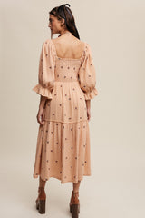 Blush Ditzy Floral Embroidery Puff Sleeve Maxi Dress