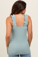 Mint Ribbed Ruffle Strap Sleeveless Maternity Top