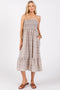 Grey Floral Print Smocked Bodice Tube Top Midi Dress