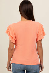 Orange Ruffle Sleeve Ribbed Maternity Top