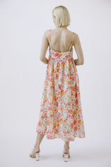 Multi Color Floral Button Front V-Neck Midi Dress