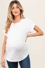 Ivory Rolled Cuff Maternity Short Sleeve Top
