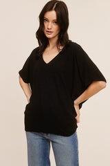 Black V-Neck Crepe Knit Top