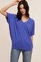 Blue V-Neck Crepe Knit Top