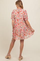 Red Floral Ruffle Accent Maternity Dress
