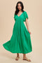 Green V-Neck Flutter Short Sleeve Midi Dress