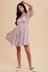 Pink Floral V-Neck Cutout Back Dress
