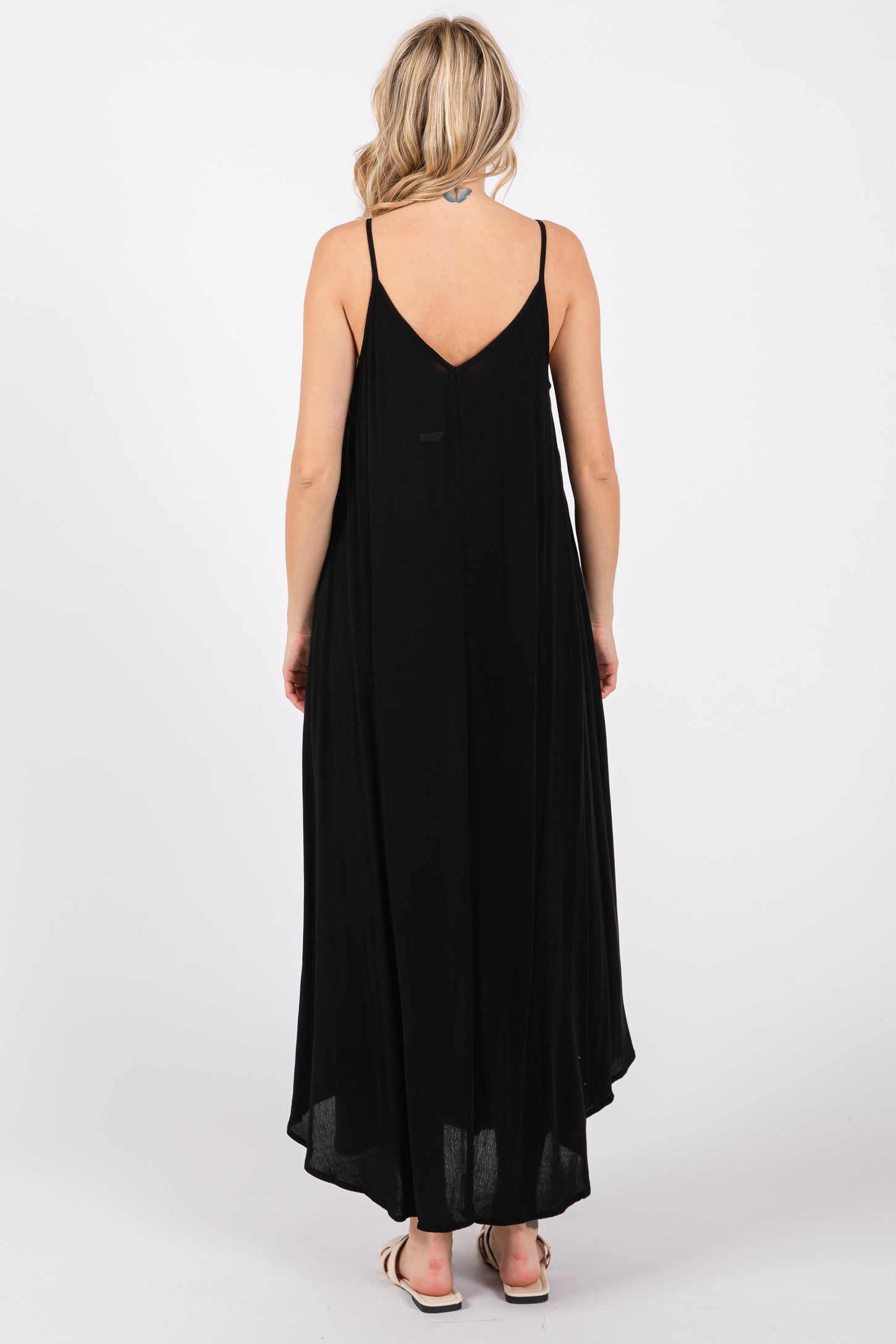 Black Lightweight Sleeveless V-Neck Maxi Dress