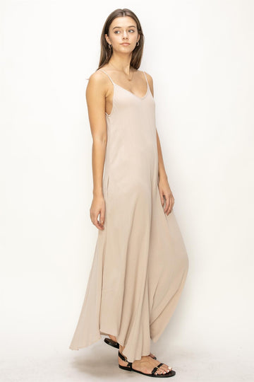 Taupe Lightweight Sleeveless V-Neck Maxi Dress