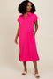 Fuchsia Collared Side Slit Midi Dress