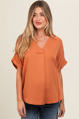 Orange V-Neck Pin-Tuck Detail Maternity Top