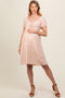 Salmon Floral V-Neck Front Tied Maternity Dress