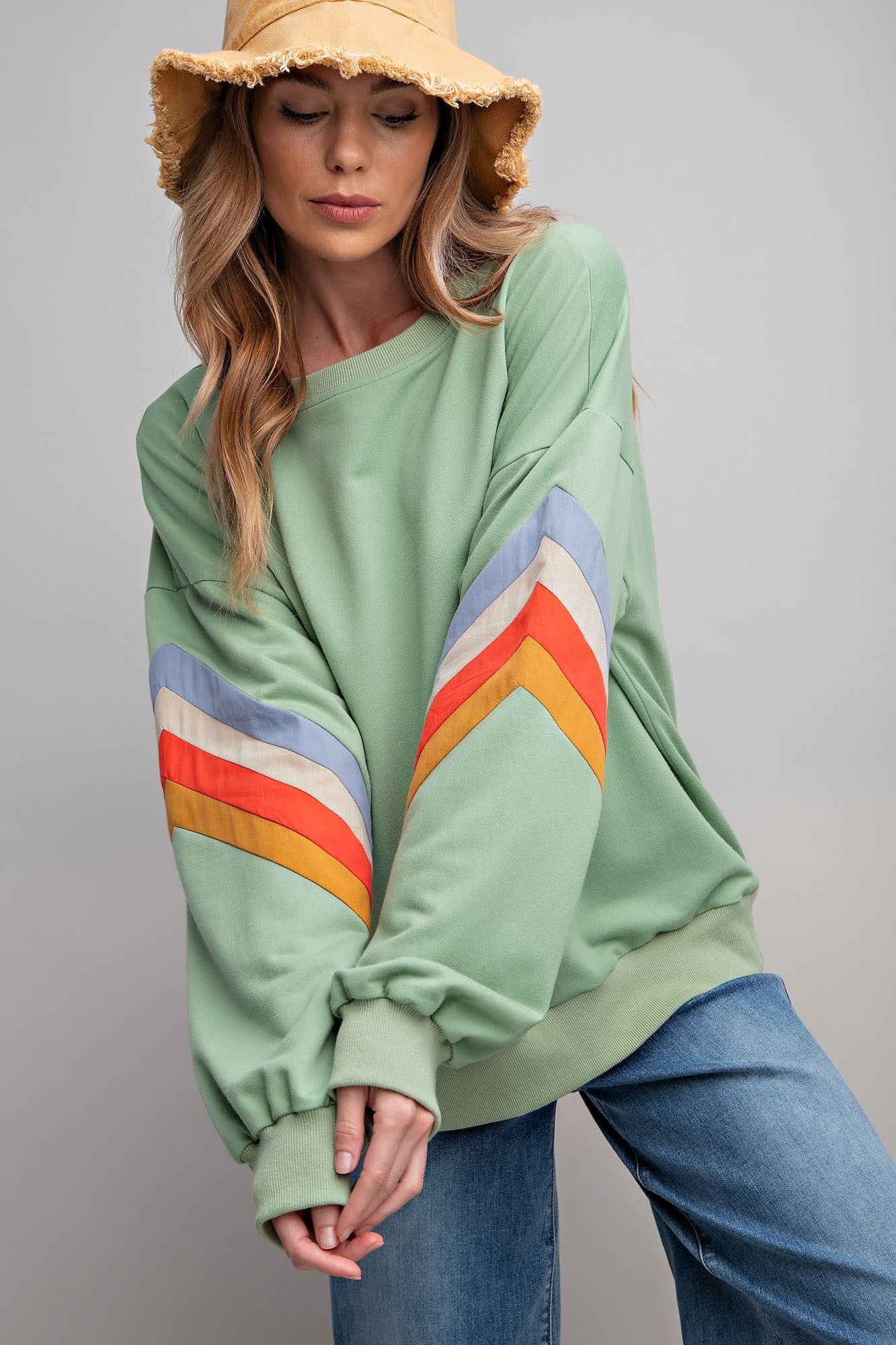 Sage Banded Bottom Terry Maternity Pullover