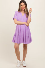 Lavender Tiered Linen Maternity Dress