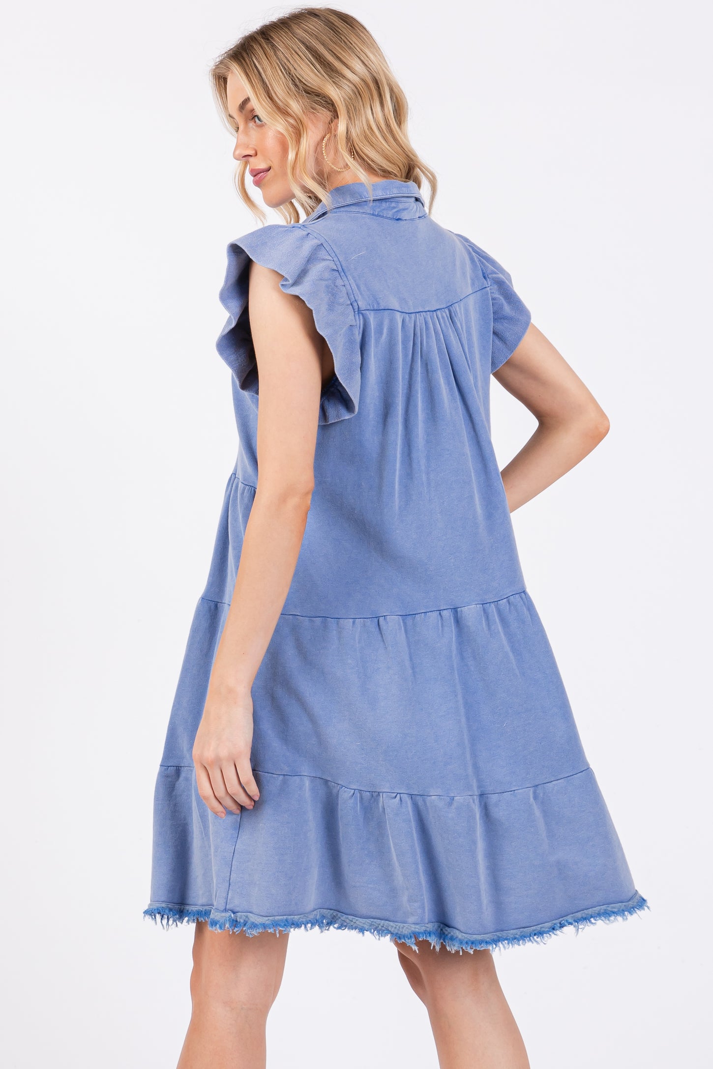 Blue French Terry Tiered Dress