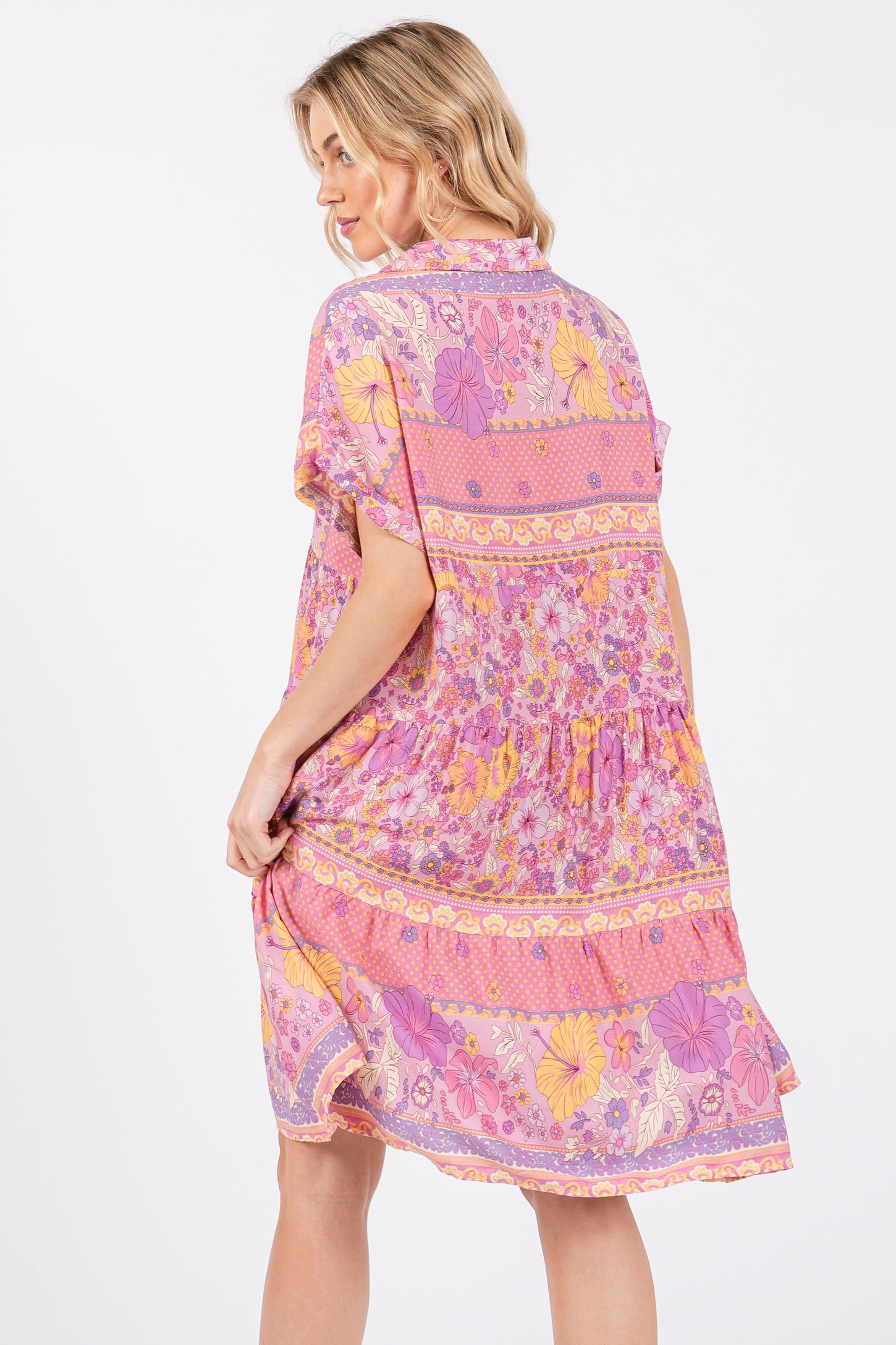 Pink Mixed Floral Tiered Dress
