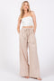 Beige Pleated Drawstring Waist Pants