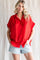 Red Satin Button Front Collared Short Sleeve Top
