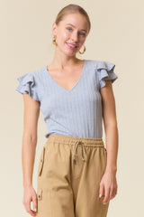 Heather Grey Cable Knit Layered Ruffle Sleeve Maternity Top