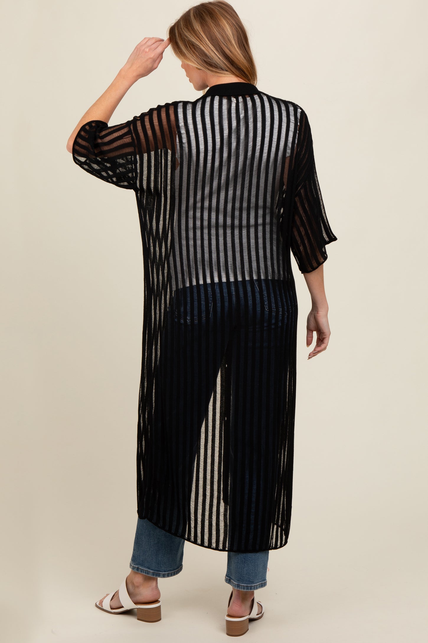 Black Distressed Collared Maternity Cover-Up