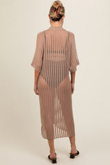Taupe Distressed Collared Maternity Cover-Up