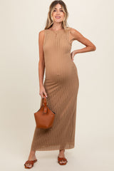 Taupe Fish Net Knit Maternity Dress