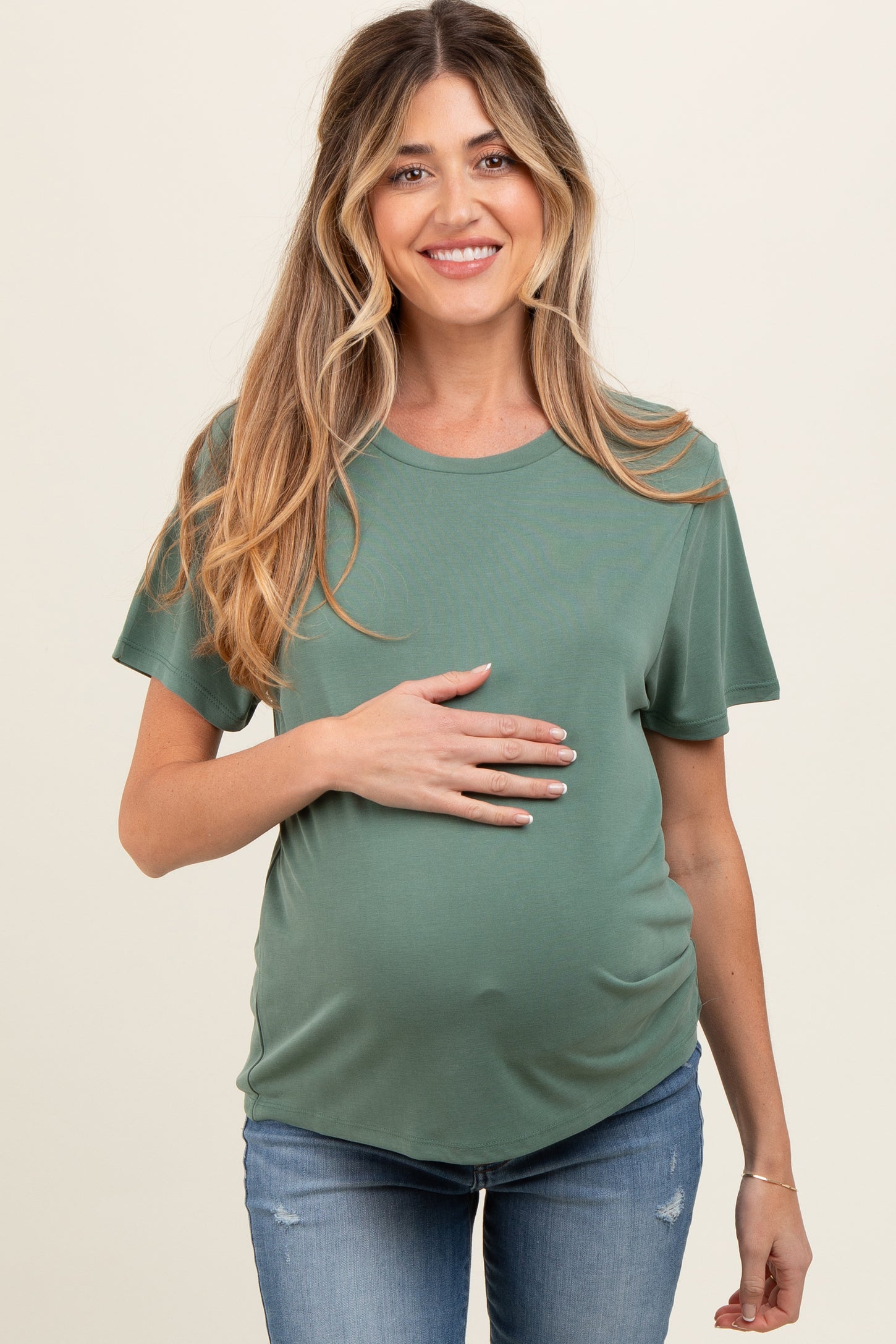Green Dolman Sleeve Maternity Top