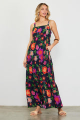 Black Floral Maternity Maxi Dress