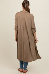 Mocha Collared Button Down Long Maternity Blouse