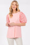 Light Pink Floral Mesh Sleeve Blouse