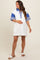 White Striped Color Block Collared Terry Maternity Dress