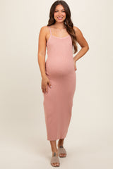 Mauve Knit Open Tie Back Maternity Midi Dress