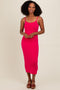 Fuchsia Fitted Spaghetti Strap Midi Dress